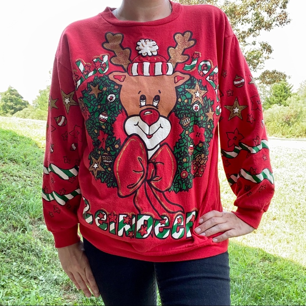 Vintage Ugly Christmas Sweater Reindeer Crewneck